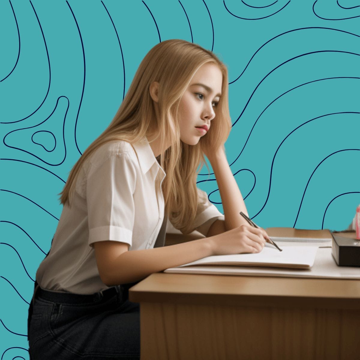 Student sitzt verzweifelt an seiner Abschlussarbeit. 