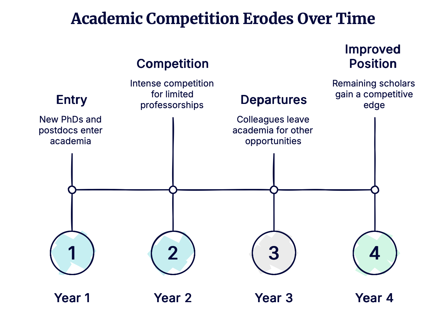 A timeline visualising the career steps of an university professorship